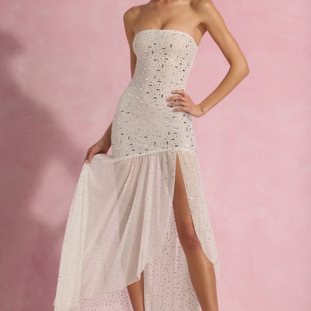 Kerra Oh Polly Sheer Embellished Asymmetric Maxi dress